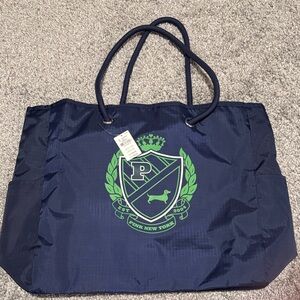 PINK Navy Tote Bag with Green Crest - reversible 💙💚